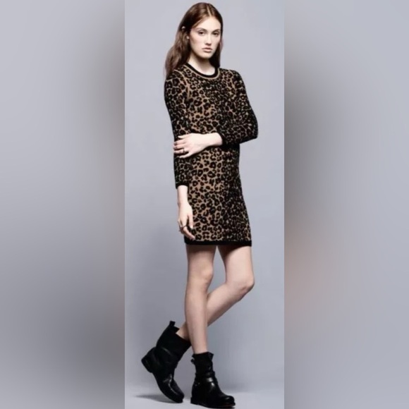 A.L.C. Leopard Mini Sweater Dress Wool Cashmere Blend Animal Print Knit Dress - Picture 1 of 16